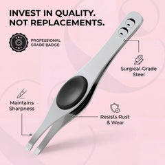 Coco's Closet surgical-grade stainless steel tweezers for lasting sharpness.