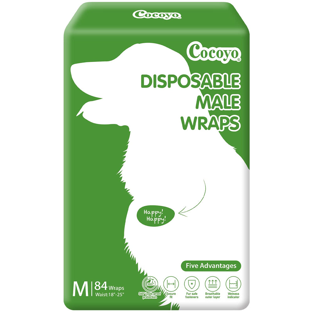 COCOYO disposable male dog wraps packaging shows medium size fit for small to medium dogs
