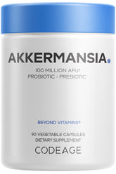 Codeage Akkermansia bottle front for daily synbiotic support