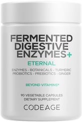 Codeage Fermented Digestive Enzymes bottle highlights 90 servings for three months and digestive support.