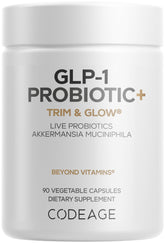 Codeage GLP-1 Probiotic+ bottle front view, vegan formula supporting gut balance