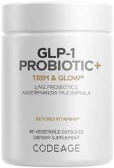 Codeage GLP-1 Probiotic+ bottle front view, vegan formula supporting gut balance