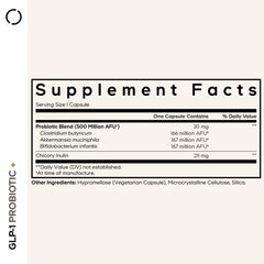 Codeage GLP-1 Probiotic+ capsules close-up, 90 capsules for a three-month supply