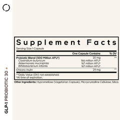 Codeage GLP-1 Probiotic+ capsules on white showing vegan, gluten-free formula