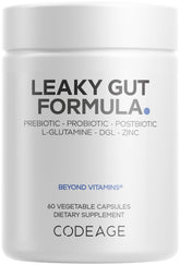 Codeage Leaky Gut Supplement bottle front view for daily gut wellness.