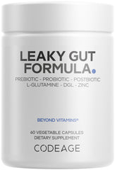 Codeage Leaky Gut Supplement bottle front view for daily gut wellness.