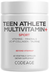 Codeage Teen Athlete Multivitamin+ bottle front view supports active teens' daily wellness.
