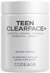 Codeage Teen Clearface bottle front showing teen skin vitamin blend for clearer skin