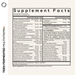 Codeage Teen Multivitamin bottle back label informs nutrition details.