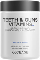 Codeage Teeth & Gums bottle label shows a comprehensive daily oral care formula.