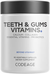 Codeage Teeth & Gums bottle label shows a comprehensive daily oral care formula.