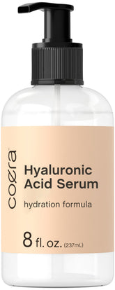 Coera Hyaluronic Acid Serum bottle closeup highlighting hydration benefits for radiant skin