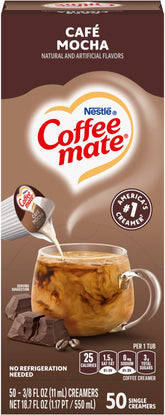 Coffee-mate Café Mocha liquid creamer singles box for office breakrooms