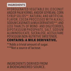 Coffee Mate Chocolate Creme Sugar Free Powder Label Close-Up—gluten-free and lactose-free claims