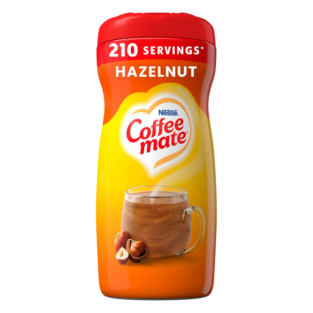 Coffee-mate Hazelnut Powdered Creamer package front for easy flavor boost