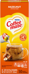 Coffee Mate Hazelnut Singles box front for quick flavor on the go.