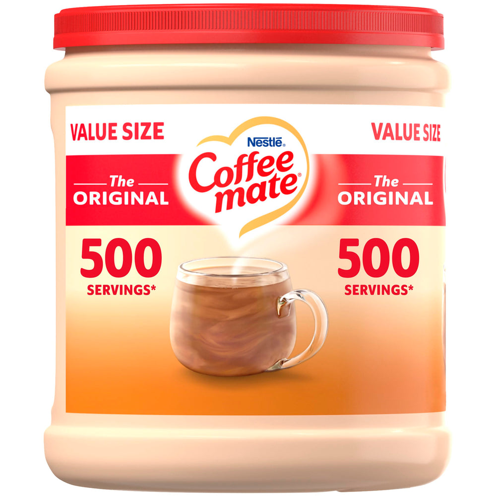 Coffee Mate Original powdered creamer canister on shelf for convenient daily coffee.