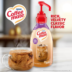 Coffee Mate pump neck release close-up for easy dispensing.