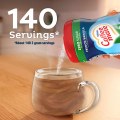 Coffee Mate Zero Sugar Vanilla Caramel bottle highlights creamy, sugar-free sweetness