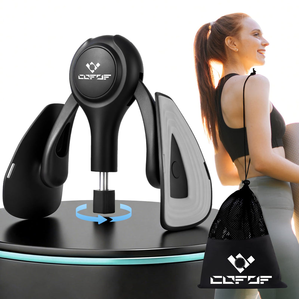 COFOF thigh trainer with adjustable resistance knob for customized leg workouts.