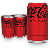 Coke Zero Sugar mini-can front view shows zero sugar taste for on-the-go refreshment.