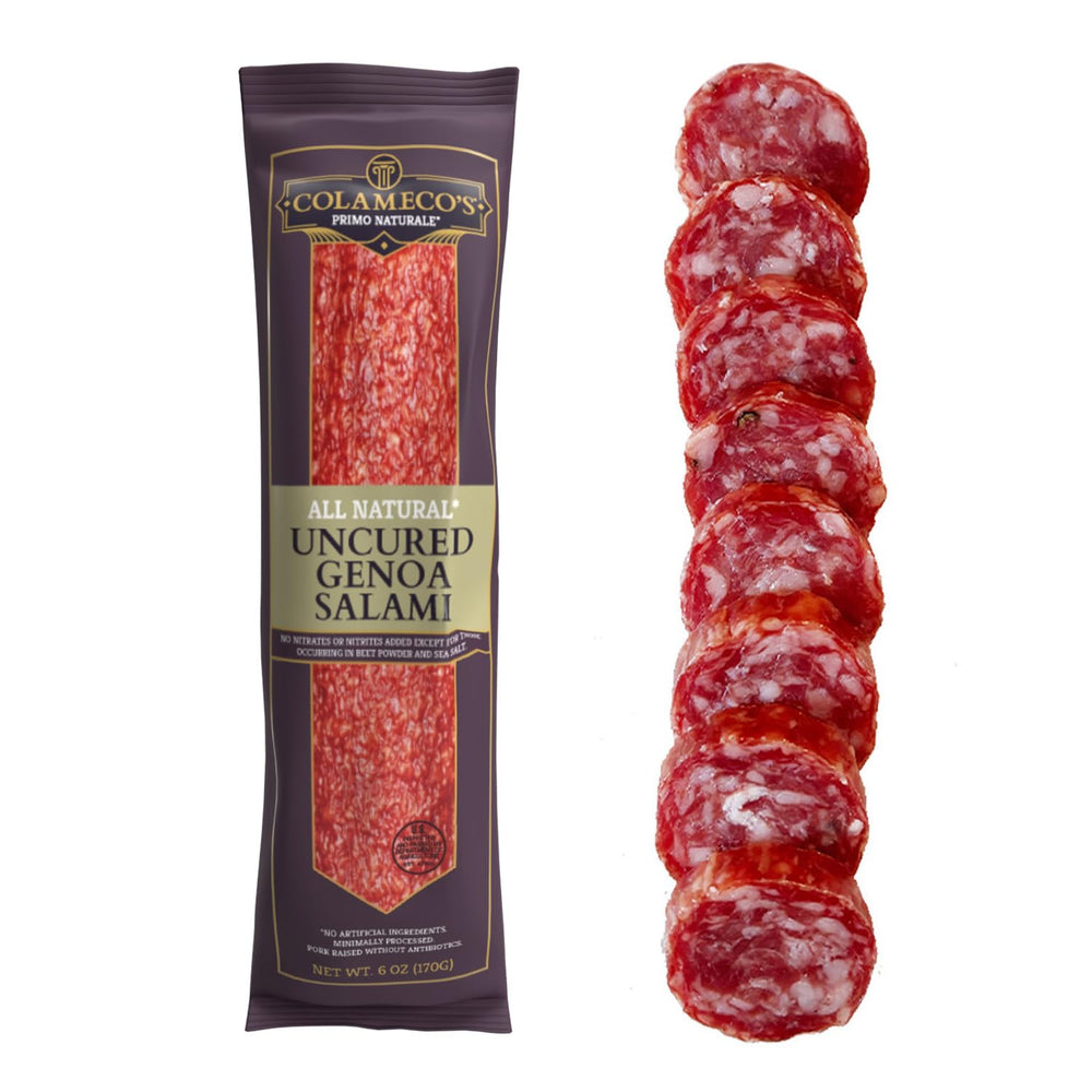Colameco's Genoa salami chub pack, ready for quick gluten-free snacking