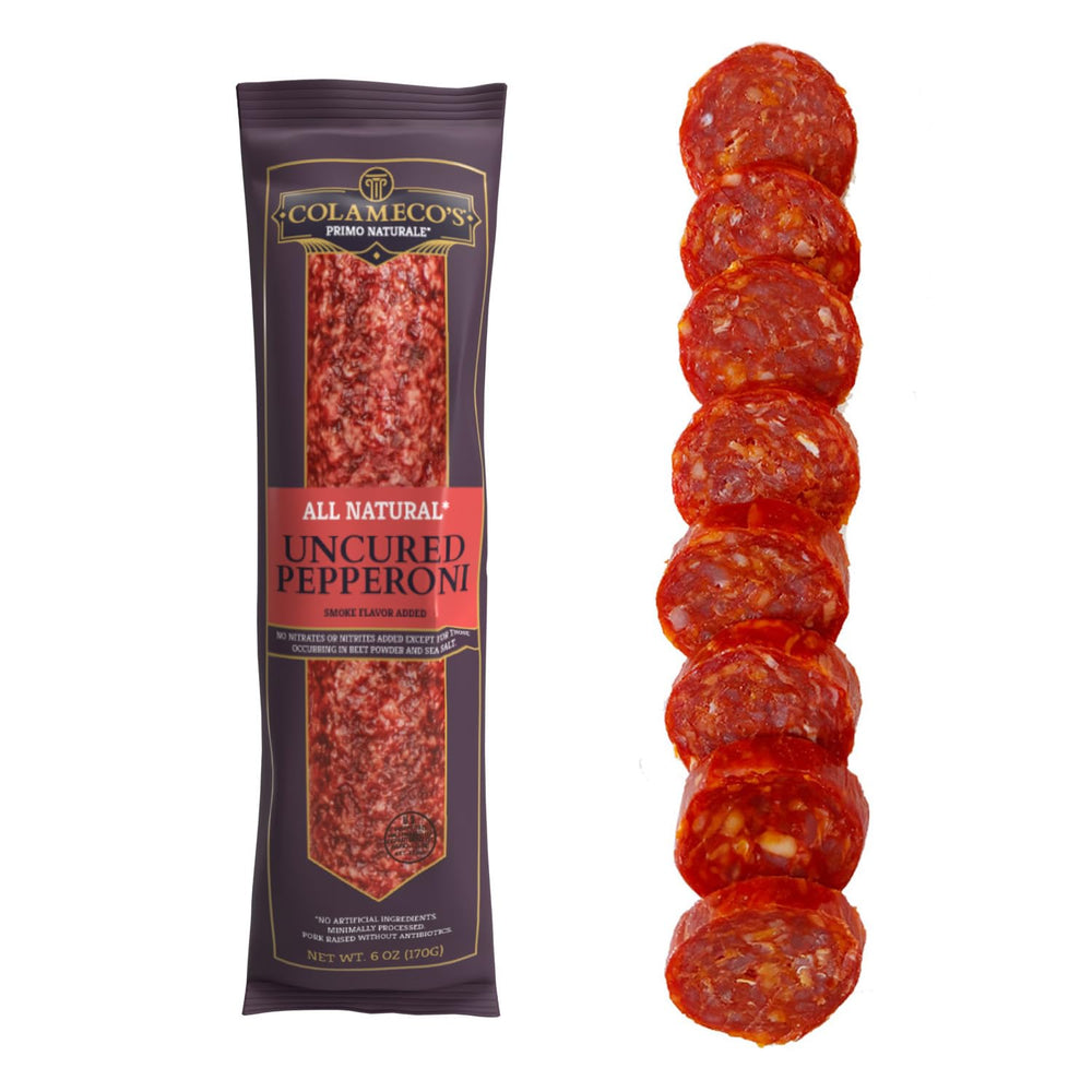 Colameco's uncured salami packaging reveals authentic pepperoni flavor.