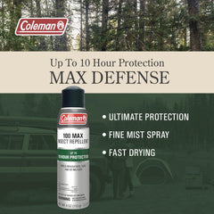 Coleman 100 Max DEET spray applied on skin for strong, lasting protection.