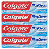 Colgate Max Clean Foaming Toothpaste tube with 6 oz promotes whitening and cavity protection.