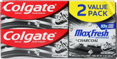 Colgate Max Fresh Charcoal toothpaste duo on display communicates long-lasting freshness
