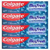 Colgate MaxFresh Cool Mint toothpaste pack with four tubes for daily freshness.