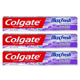 Colgate MaxFresh KnockOut Gel toothpaste tube with fusion mint for long-lasting breath.