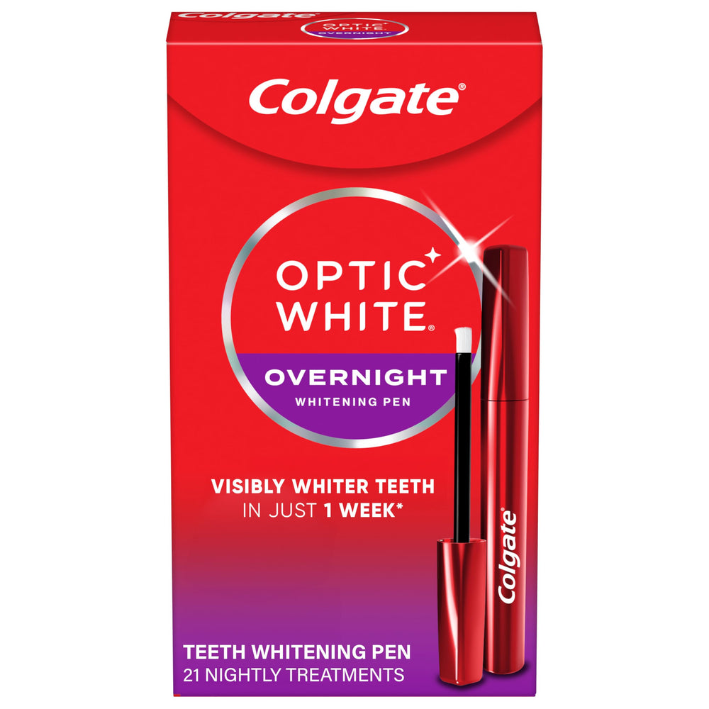 Colgate Optic White Overnight Pen packaging for easy at-home whitening
