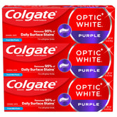 Colgate Optic White Purple toothpaste front view showing mint flavor for a brighter smile