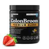 ColonBroom strawberry powder bottle showcases gluten free fiber for daily gut wellness