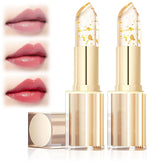 2PCS color-changing lipstick outer tube with gold crystal accents for premium look.