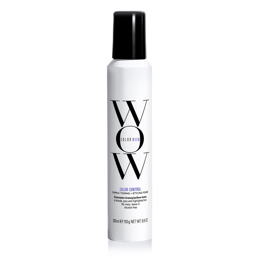 COLOR WOW Color Control purple-toning foam bottle neutralizes brass on blond hair