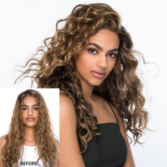 COLOR WOW Dream Coat frizz close-up shows smooth, bouncy curls