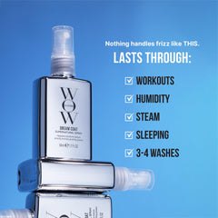 COLOR WOW Dream Coat lightweight formula demonstrates weightless anti-humidity protection.