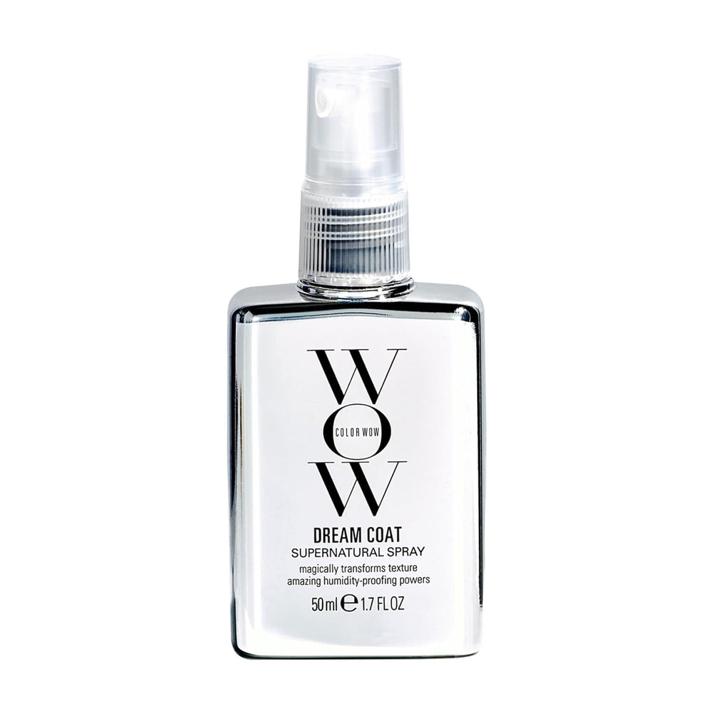 COLOR WOW Dream Coat spray bottle ready for styling, offering a humidity-resistant barrier.