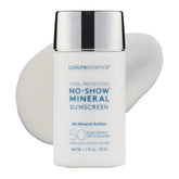 Colorescience Total Protection No-Show bottle offers sheer SPF 50 mineral protection for all tones.
