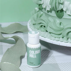 Colour Mill Sage swatches showing true shade range for cakes and confections