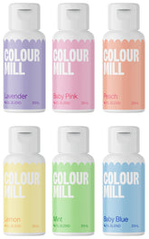 Colour Mill pastel oil-blend set bottles for chocolate and buttercream.