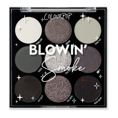ColourPop Blowin' Smoke palette front view with grayscale tones for smoky looks.