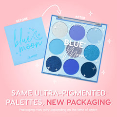 ColourPop Blue Moon swatches show matte, metallic, and duochrome finishes.