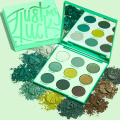 ColourPop Just My Luck matte greens close-up — smooth blend, soft finish.