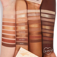 ColourPop Nude Mood palette at eye level demonstrates smooth blends and long-wear potential.