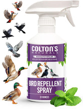 Colton's Naturals Bird Repellent Spray 32oz bottle deters multiple outdoor birds.