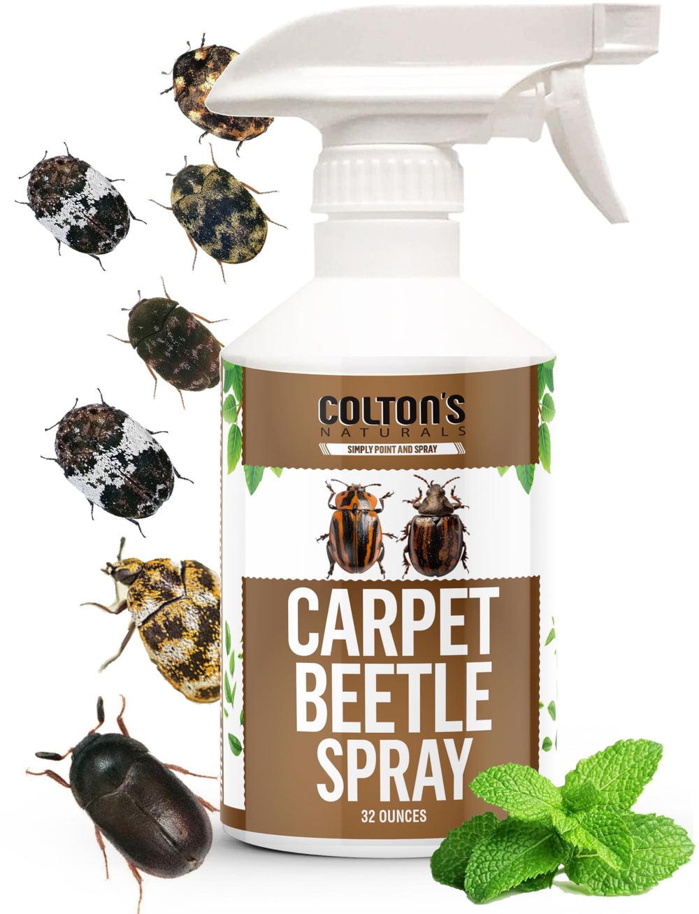 Colton's Naturals Carpet Beetle Spray bottle front for convenient indoor use.