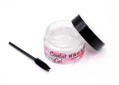 Combat Gel brow gel application demonstrates precise brow control and long-lasting hold.